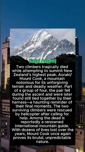 Tragedy on Mount Cook: The Final Moments of Two Climbers #shorts #celebrity
