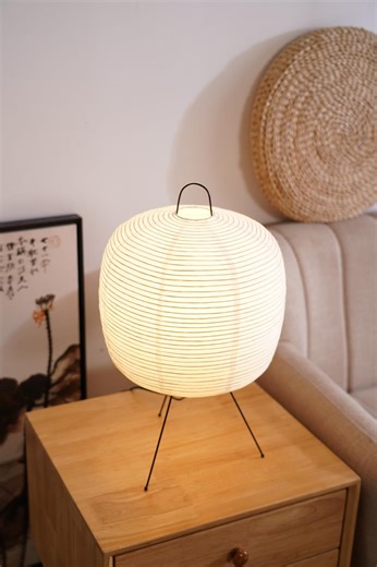 Cylinder Shaped Lamp LED Table Lamp – Handmade Japanese Rice Paper Lantern, Modern Tripod Design - Etsy