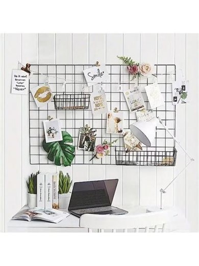 Mesh Photo Wall, Iron Wire Grid Board With S-Shaped Hooks And Clips, Grid Wall Panel For Photo Display, Photo Frame Collage Board, Metal Grid Wall Decor, DIY Iron Art Photo Frame Collage Wall Decor, Foldable Multi-Photo Storage Rack, Home & Office Decor Photo Display Rack | SHEIN