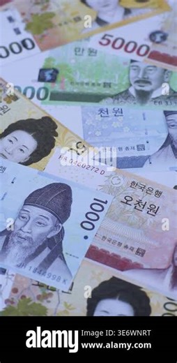 Korea, Korean cash bills, and the won currency for exchange and financial transactions. Korean won Stock Video Footage - Alamy