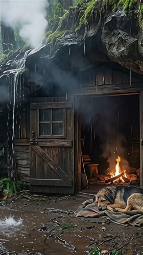 Heavy Rain in a Hidden Forest Cabin (Bushcraft Shelter)#shorts