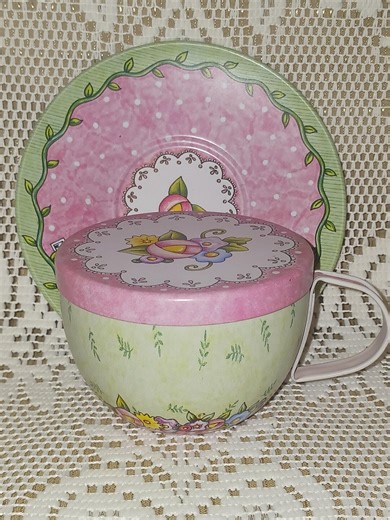 Mary Engelbreit-decorative Tin Teacup With Cover and Saucer-trinket Box - Etsy