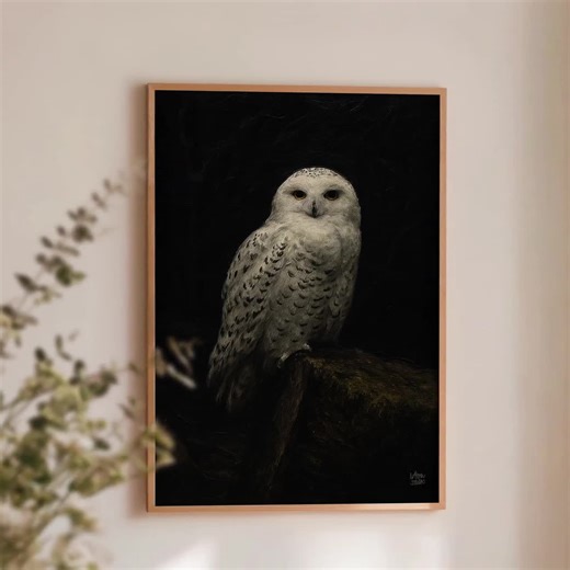 Snowy Owl Art Print – Mystical Wildlife Portrait – Dark Academia Decor - Etsy