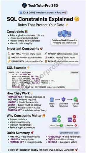SQL Constraints Explained in 60 Seconds 🚀 | Must Know for Beginners #shorts