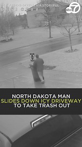 59K views · 1.7K reactions | Home security video showed a man making an otherwise chore fun! Video shows him happily sliding down his icy driveway to take out the trash in Fargo, North Dakota. ❄️️️ | ABC7 | Facebook
