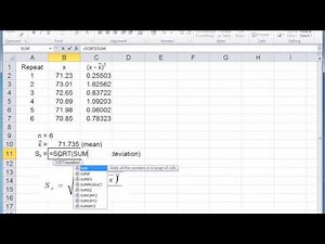 Mean and standard deviation in Excel