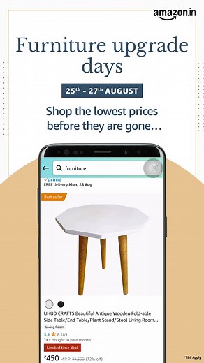 3.3K views · 14 reactions | We heard you… Head over to Amazon Furniture & we bet that your thumbs won’t stop carting-in after looking at the jaw-dropping deals on Furniture, mattresses & more. Shop now from the link in bio #ShopNow #AmazonFurniture #Furniture #DealsOnFurniture #FurnitureUpgradeDays #SaleEndsTomorrow #amazon #amazonshopping #amazonsale #amazonhome #amazonhomeindia #founditonamazon #amazondeals #amazonfinds | Amazon Home India | Facebook