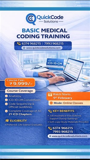Get basic medical coding training with Quickcode Solutions for just 9999/-. Plus, receive job assistance and support. Don't miss out, grab the offer now! . . #medicalcoding #ushealthcare #cpctraining #medicalcodingcertification #ameerpethyderabad | Tellas healthcare
