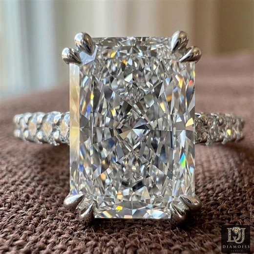 3CT Radiant Moissanite Ring, Double Claw Prong, Custom Lydia Setting 14K Gold - Diamoiss Jewels - Etsy