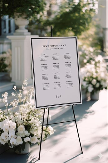 Minimalist Wedding Seating Chart Template, Black Frame (canva Editable Digital Download 24x36 Inch - Etsy