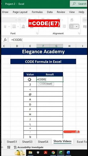 How to use CODE Formula in Excel🔥 #excel #msexcel #eleganceacademy #excelformula #code