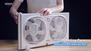 shinic 9" Twin Window Fan with 180°+90° Rotatable Fans, 2-Speeds, Vertical Window Fan with Rigid & Accordion Expanders, Width Adjustable (21.65" to 33.27"), Ideal for Home, Kitchen, Bedroom, Office