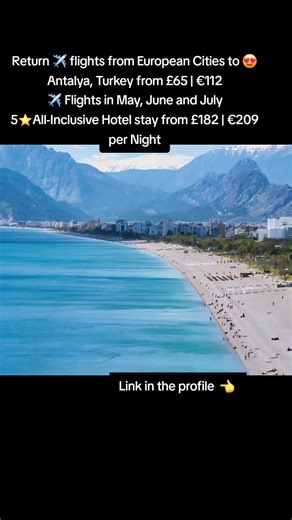 Return ✈️ flights from European Cities to 😍Antalya, Turkey from £65 | €112 ✈️ Flights in May, June and July ✅️ Hotel stay from £182 | €209 per Night 5⭐️ Porto Bello Hotel Resort & Spa ✅️ Your Board: 🍹 All-Inclusive | Your Room: Standard Double Room With Side Sea View Link in the profile 👈 #travel #antalya #turkey🇹🇷
