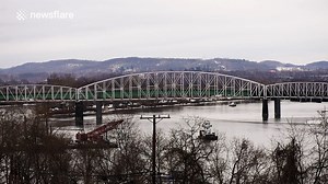 High quality footage of a bridge being demolished in the US