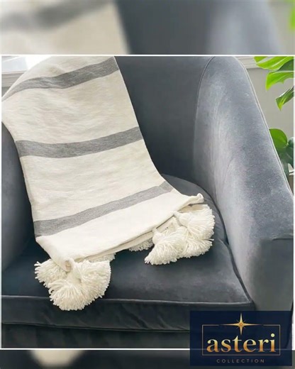 Gray Stripe Pom Pom Throw