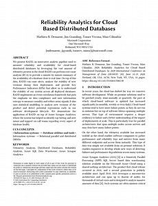 Reliability Analytics for Cloud Based Distributed Databases | Proceedings of the 2020 ACM SIGMOD International Conference on Management of Data
