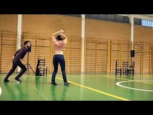 woman lift carry man like a child while dancing