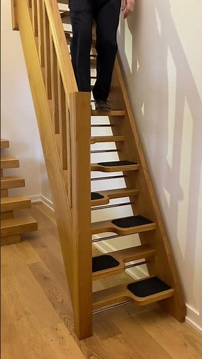 Walking Down an Oak Space Saving Staircase | Alternating Tread Loft Stairs by Stairplan #loftStairs