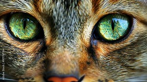 Exploring the captivating features of a cat's intense green eyes in close-up view