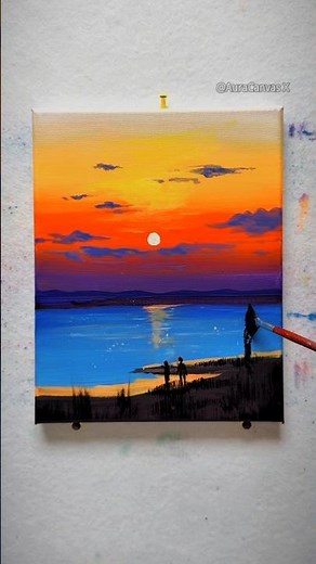 Easy Sunset Lake Acrylic Painting Tutorial | Step-by-Step Canvas Painting 🎨