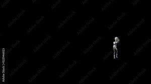 Gray Alien with Uniform Walks Gun 4K Back Alpha Matte 3D Rendering Animation