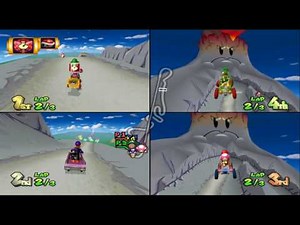 Mario Kart Double Dash!!: DK Mountain 4 player Netplay race 60fps