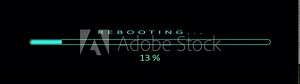 Rebooting progress bar. Percentage increasing from 0 to 100 , process indicator. 4K animation 16-bit depth, isolated on black background