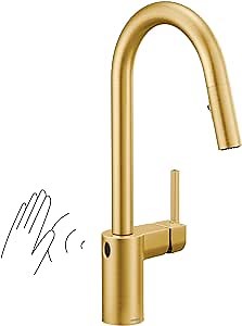 Moen Align Brushed Gold Motionsense Wave One-Sensor Touchless One-Handle High Arc Modern Pulldown Kitchen Faucet with Reflex Docking System, 7565EWBG