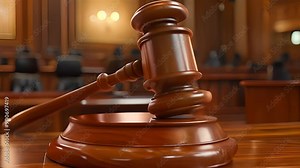 Judge hammer in the court room. Wooden gavel as a symbol of justice