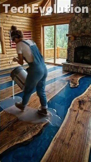 Custom Epoxy Floor with Natural Wood Slabs #epoxy #epoxyfloor #decor #usa🇺🇸 #chicago