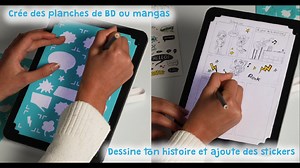 Coup de ❤ pour cette tablette à dessin BD Manga 3 en 1 ! Elle permet de dessiner, décalquer, créer des BD et même des carnets animés. 😃 3 fonctions : 👉 Dessin : Place un modèle puis une feuille vierge par-dessus. Utilise l’éclairage LED pour recopier le modèle ou tout simplement pour illuminer ta création ! 👉 BD/Manga : Place une feuille sur la tablette, utilise les pochoirs pour créer une planche puis dessine et ajoute des stickers et des textes pour créer une histoire. 👉 Flipbook : Place l