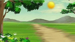 Beautiful sun rising morning 2d cartoon background animation 4k