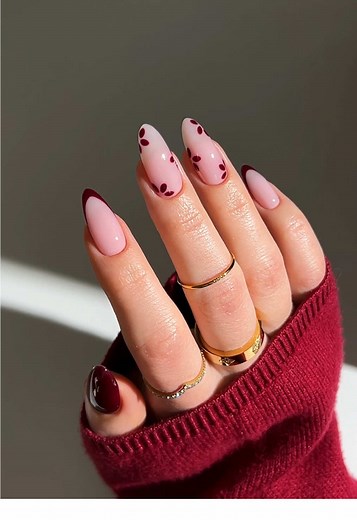 Easy Dark Cherry Flower Nail Art Tutorial