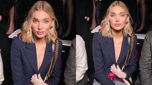 Elsa Hosk Puts Shirtless Spin on Suiting With Red Accessories That Pop for Valentino Couture Fashion Show