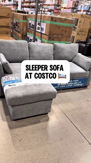 Sleeper sofa with storage chaise at Costco! This is so great for small spaces, hosting guests, etc. #costco #homedecor #costcofinds