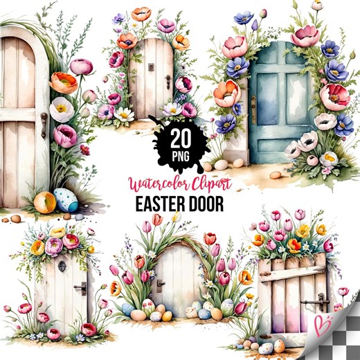 Easter Door PNG Bundle, Spring Floral Door Clipart, Easter Eggs and Flowers PNG, Cottage Door Watercolor Clipart, 20 PNG - Etsy