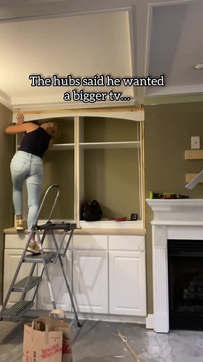 2.7M views · 8.1K reactions | One Room Challenge, week 2:Let’s get the man a bigger TV I suppose we should see how this turns out before I claim the self appointed “wife of the year” status. Next up is framing and drywall! Stick around to see how it turns out  #orcat #oneroomchallenge #apartmentherapy #entertainmentcenter #hgtv #wifeoftheyear #selfappointed #diyproject #basementrenovation #hgtv #diyprojects #diy #diyhomedecor | thegoodwrench | Facebook