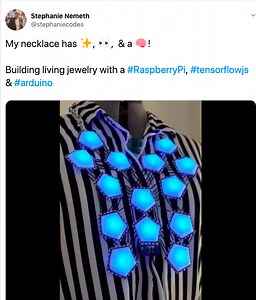 Beautiful Necklace Made using Arduino and #RaspberryPi @Raspberry_Pi #PiDay @stephaniecodes