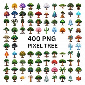 Pixel Tree PNG Bundle, 400 Fantasy & Nature Icons Clipart, Forest Trees Seasons Magic Pixel Art PNG Set for Games and Design - Etsy
