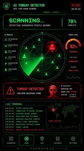 This futuristic AI scans dangerous people nearby 😳⚠️ #ai #flutter #cybersecurity