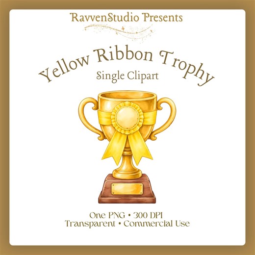 Gold Trophy Clipart Single - Yellow Ribbon Bow, Golden Sports Award, Race Gymnastics Golf -commercial Use (digital Download) - Etsy