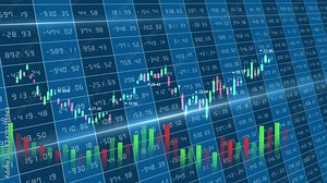 Animated stock market financial graph with green and red trend line. Growing chart for trading and investment, 4K