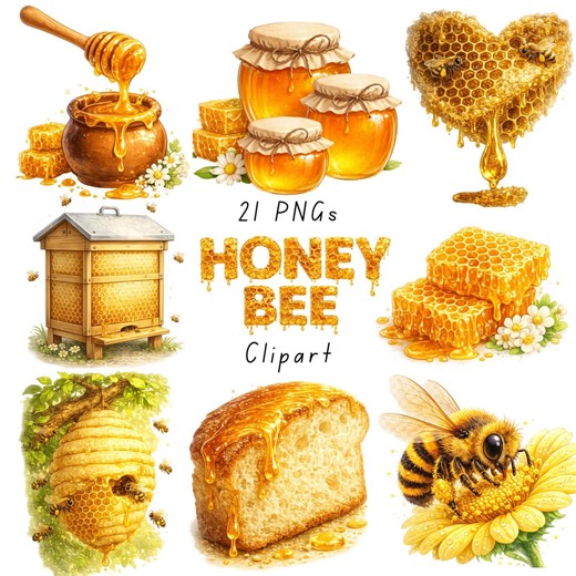 Honey Bee Clip Art Set | Beekeeping and Honey Illustration PNG | Honeycomb Bees Clipart | Honey Jar and Hive Graphics | Kids Nature Clip Art - Etsy