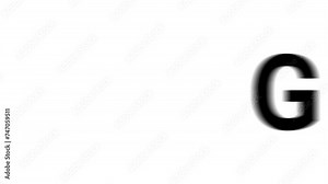 Animation set, capital letter G symbol. Animations: transparency, zooms, transition top to down, transition left to right, slide up to down, slide left to right