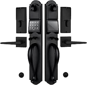 Keyless Entry Door Lock Set, Heavy Duty Smart Double Door Handleset with Touchscreen Keypad, Electronic Keyed &Dummy Exterior Door Lock Set, Left Handed, 17.52'' Length