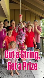 Cut a string get a prize for Valentine's Day! But who got the best prize??? I think we will agree on who got the worst 😂 #valentinesday #familygames #bigfamily #fyp #valentinesdayoutfit | Family Fun Pack