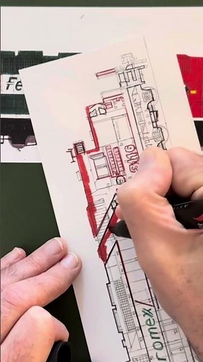 Ferromex SD40-2 Locomotive Drawing Demonstration Preview by Andy Fletcher Applying Red Ink #Railroad