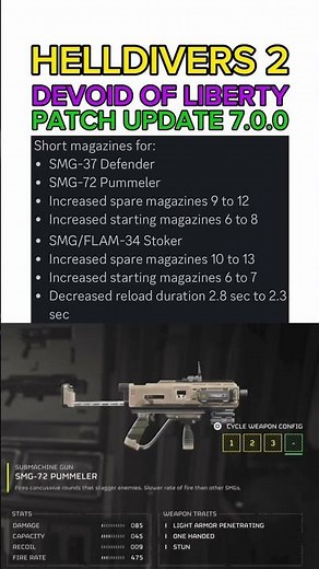 SMG Short Magazine BUFFS After Patch Update 7.0.0 - Helldivers 2