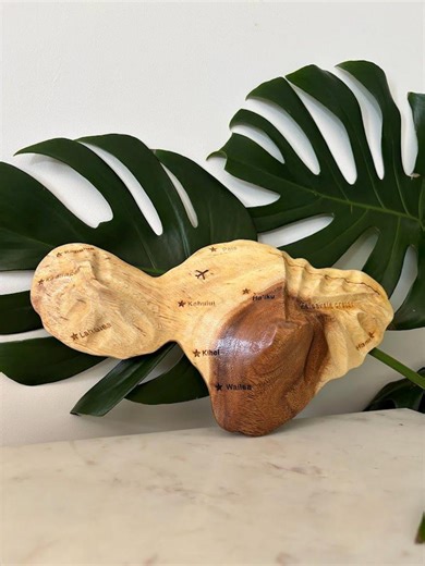 Hawaii Home Decor Solid Wood 12″ Hand Carved Maui Island Haleakala Crater Map - Etsy