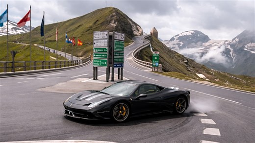 Ferrari 458 and GT3 drifting a mountain pass